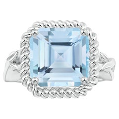 Angara Gia Certified Square Emerald-Cut Aquamarine Ring in White Gold with Halo