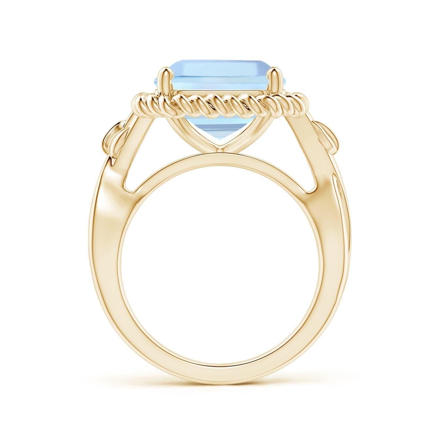 For Sale:  ANGARA GIA Certified Square Emerald-Cut Aquamarine Ring in Yellow Gold with Halo 2
