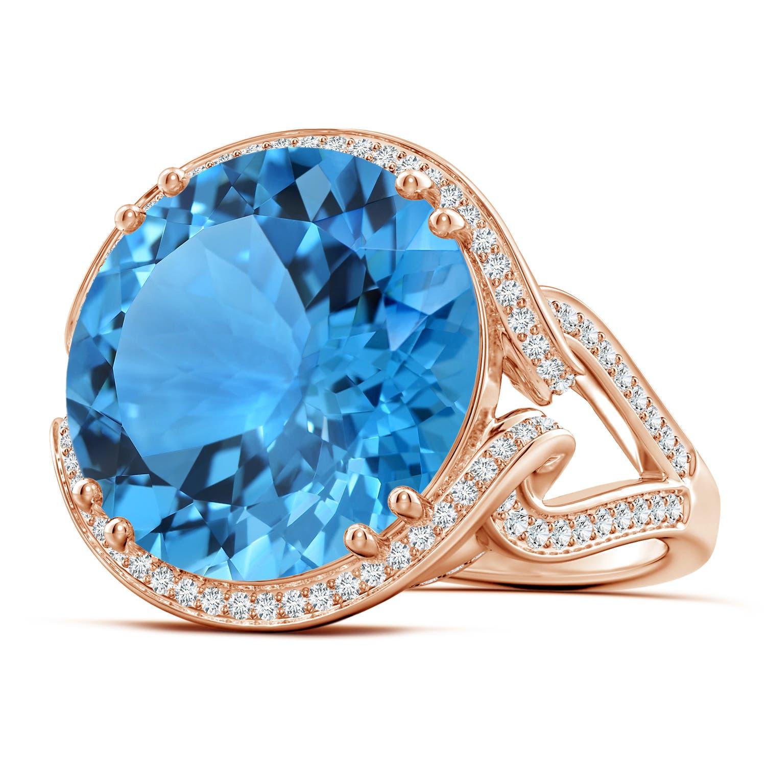 ANGARA GIA Certified Swiss Blue Topaz Bypass Halo Ring in Rose Gold for Women 2