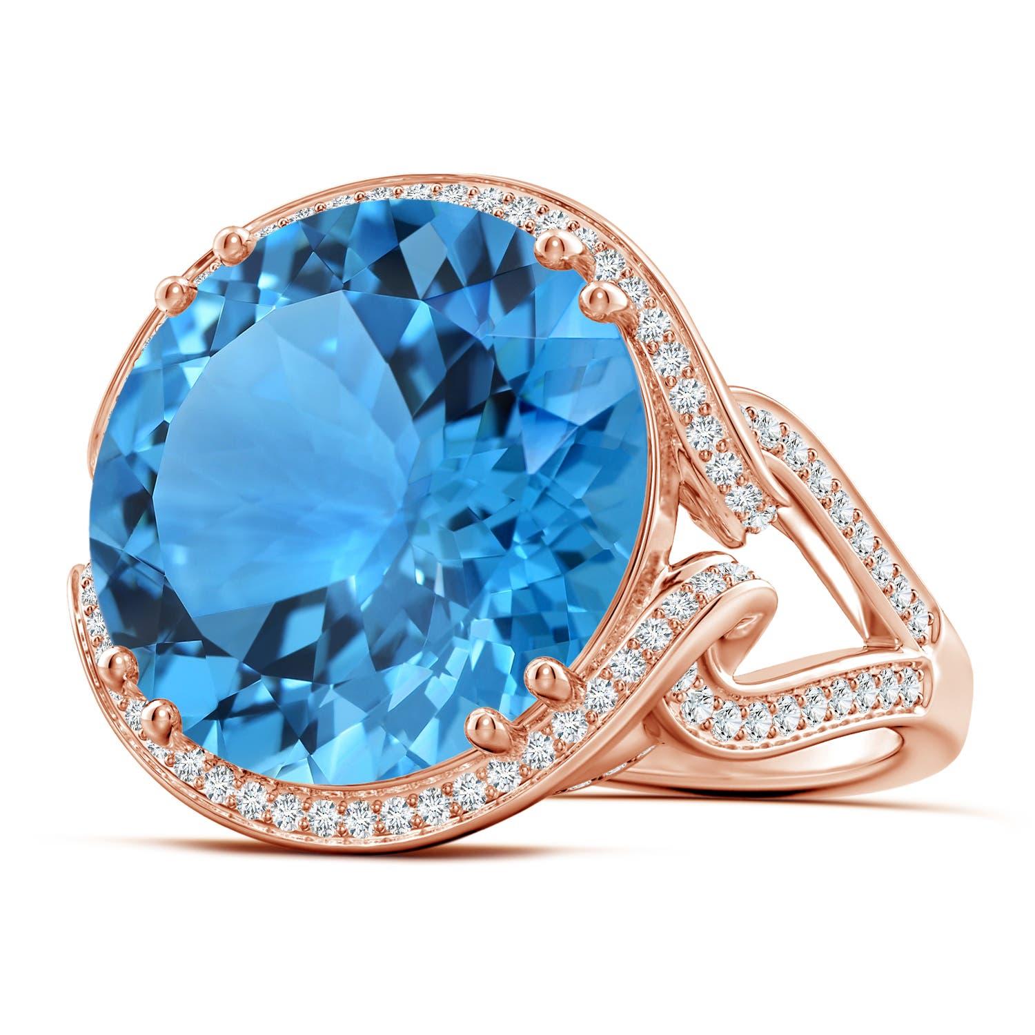 Angara Gia Certified Swiss Blue Topaz Bypass Halo Ring in Rose Gold for Women 2