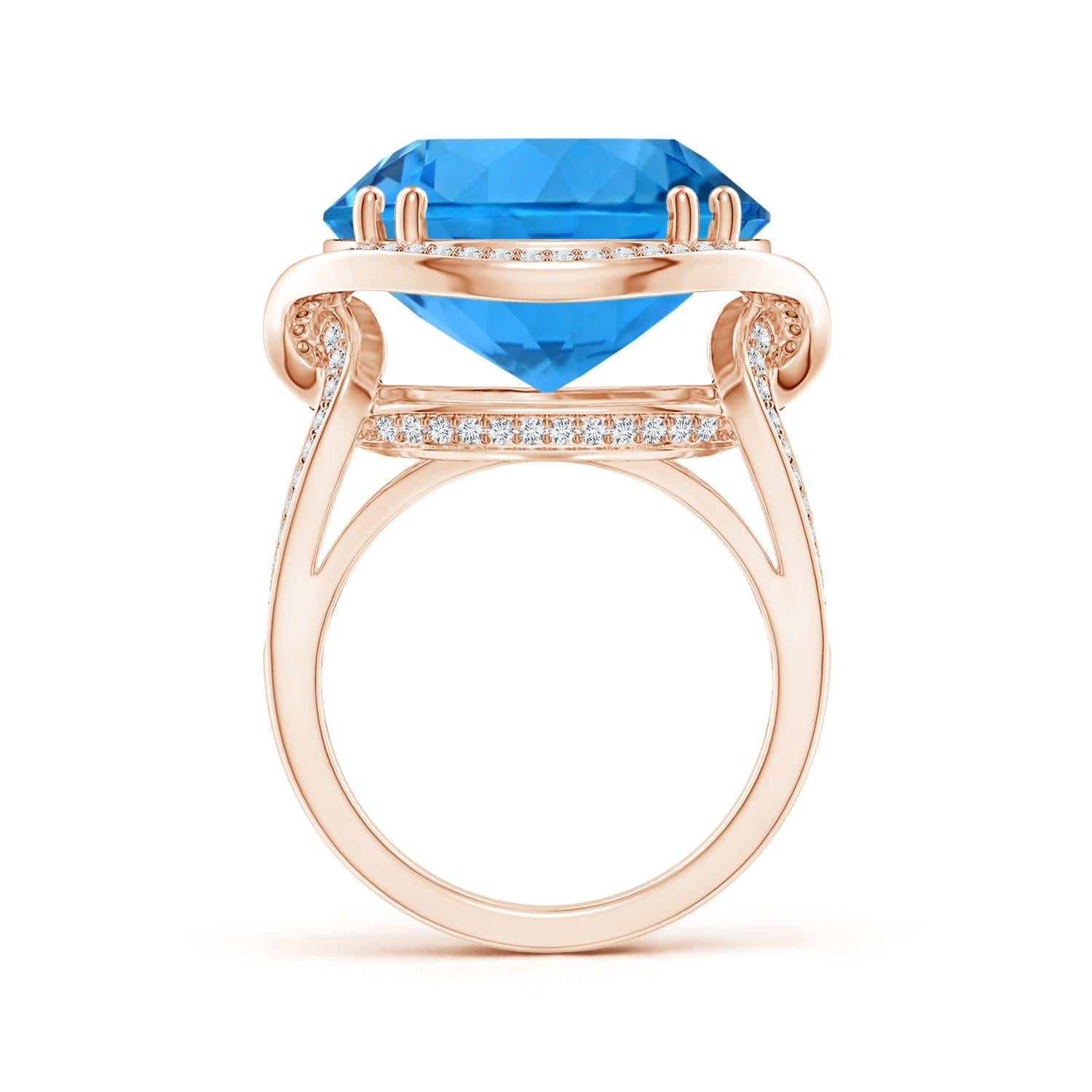 For Sale:  ANGARA GIA Certified Swiss Blue Topaz Bypass Halo Ring in Rose Gold for Women 3