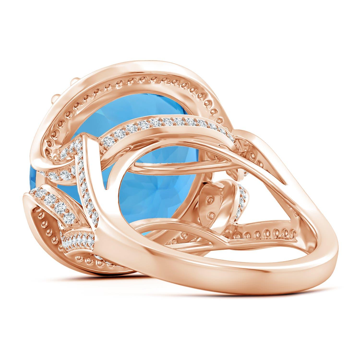 For Sale:  ANGARA GIA Certified Swiss Blue Topaz Bypass Halo Ring in Rose Gold for Women 4
