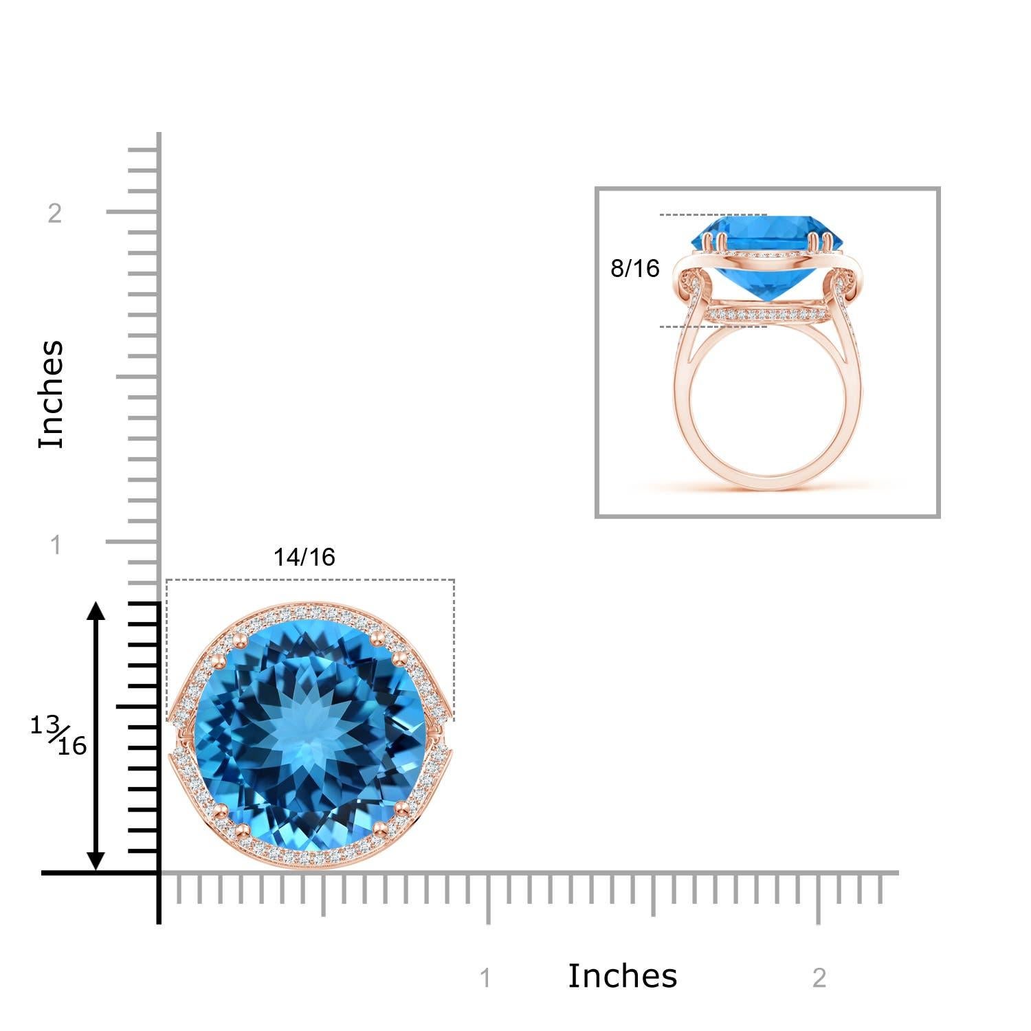 Angara Gia Certified Swiss Blue Topaz Bypass Halo Ring in Rose Gold for Women 7