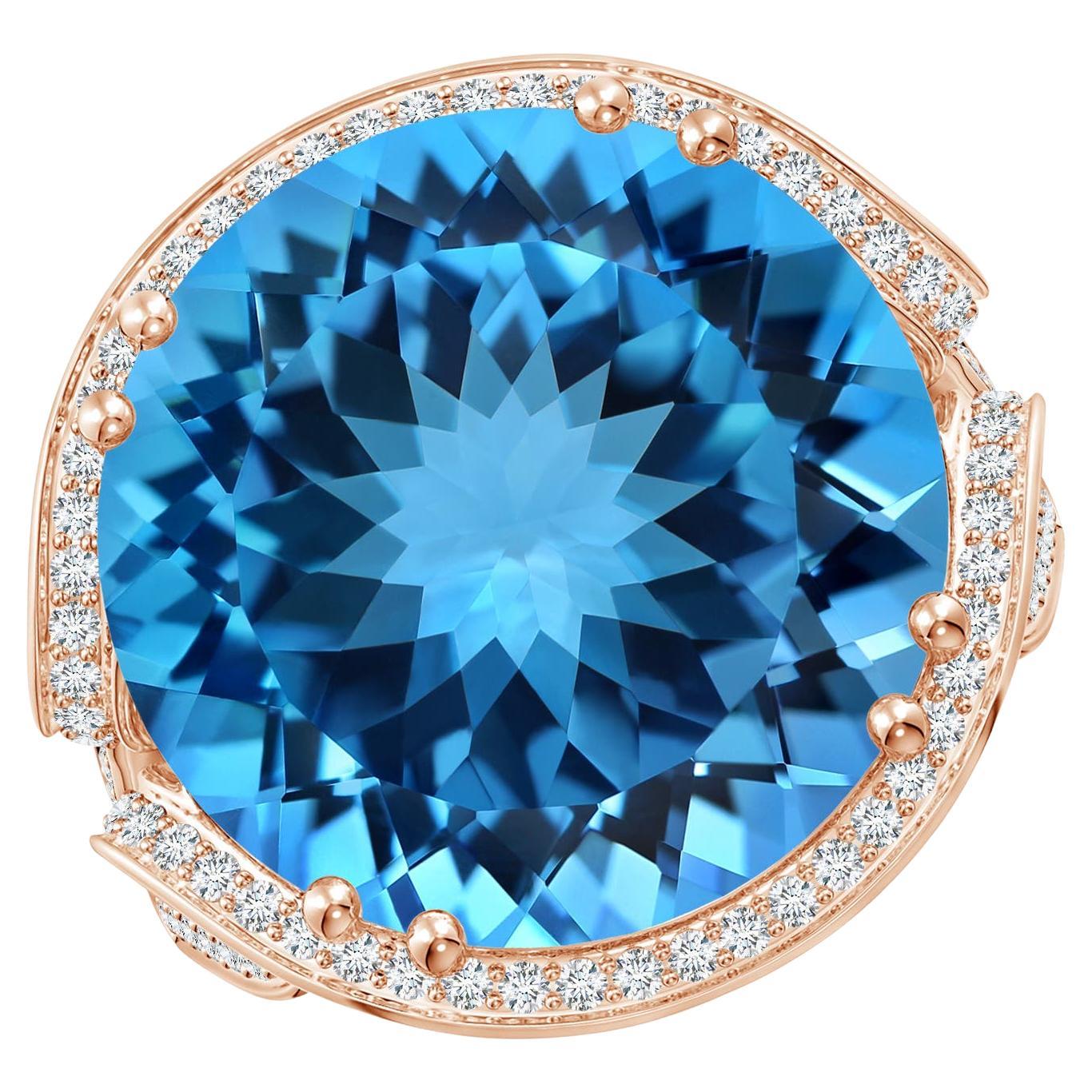 For Sale:  ANGARA GIA Certified Swiss Blue Topaz Bypass Halo Ring in Rose Gold for Women