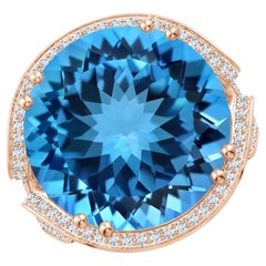 ANGARA Bague bypass en or rose avec halo de topaze bleue suisse certifiée GIA pour femmes