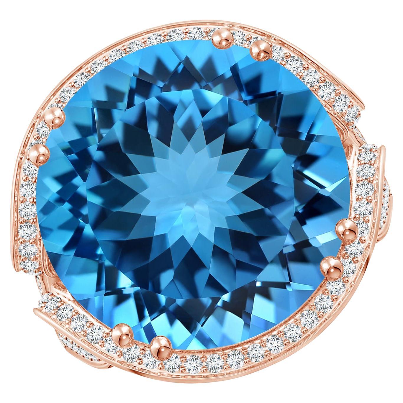 Angara Gia: Bypass-Halo-Ring aus Roségold mit zertifiziertem Schweizer blauem Topas