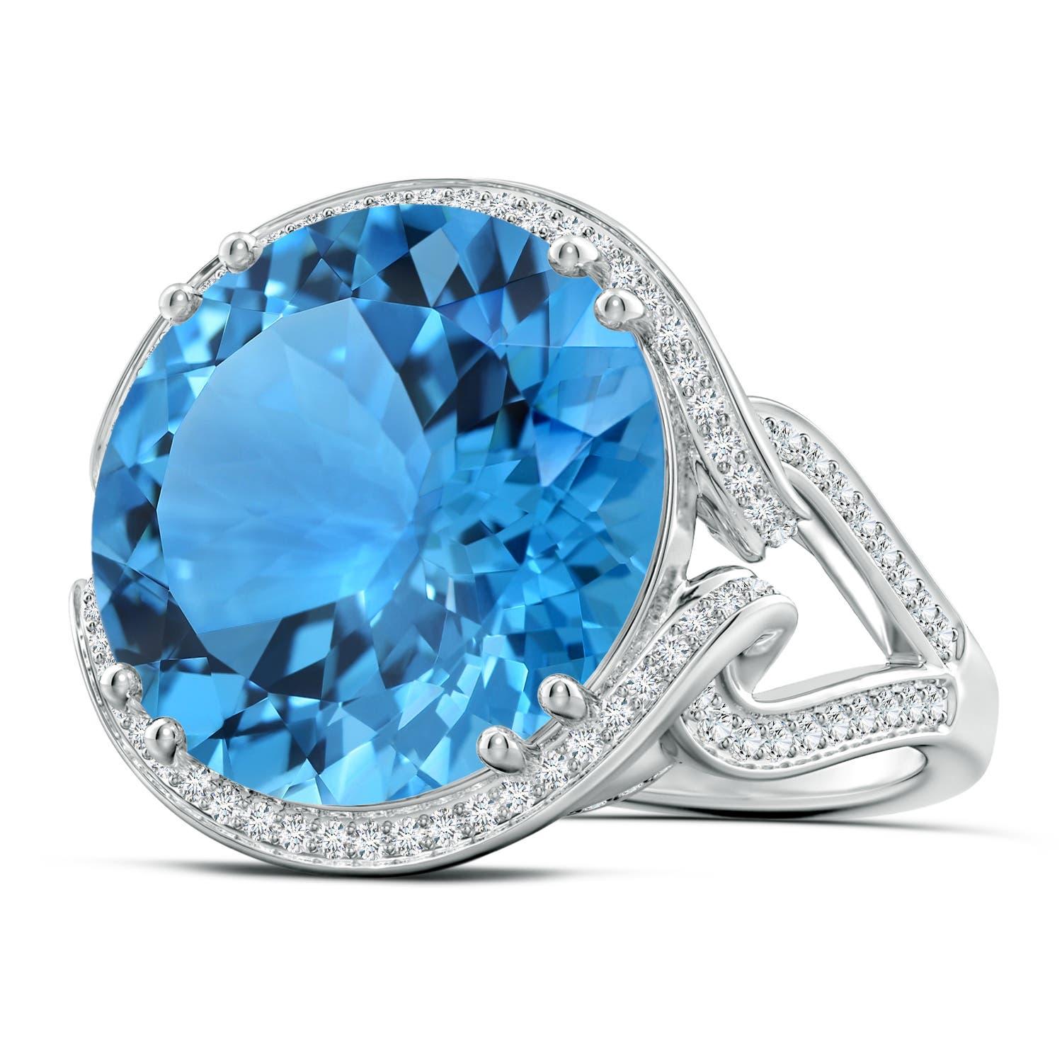 Angara Gia Certified Swiss Blue Topaz Bypass Halo Ring in White Gold for Women 2