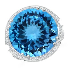 ANGARA Bague bypass en or blanc avec topaze bleue suisse certifiée par le GIA et halo pour femmes