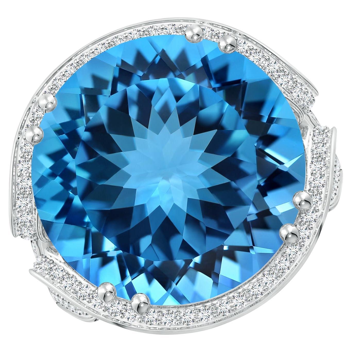 For Sale:  Angara Gia Certified Swiss Blue Topaz Bypass Halo Ring in White Gold for Women