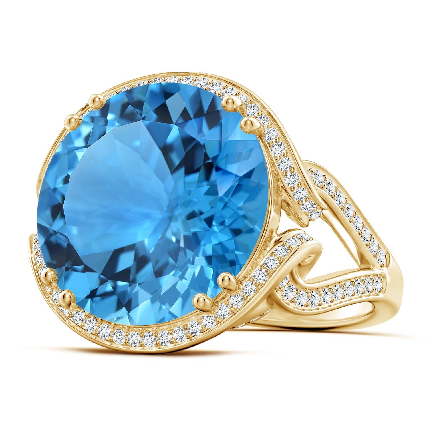 For Sale:  ANGARA GIA Certified Swiss Blue Topaz Bypass Halo Ring in Yellow Gold for Women 2