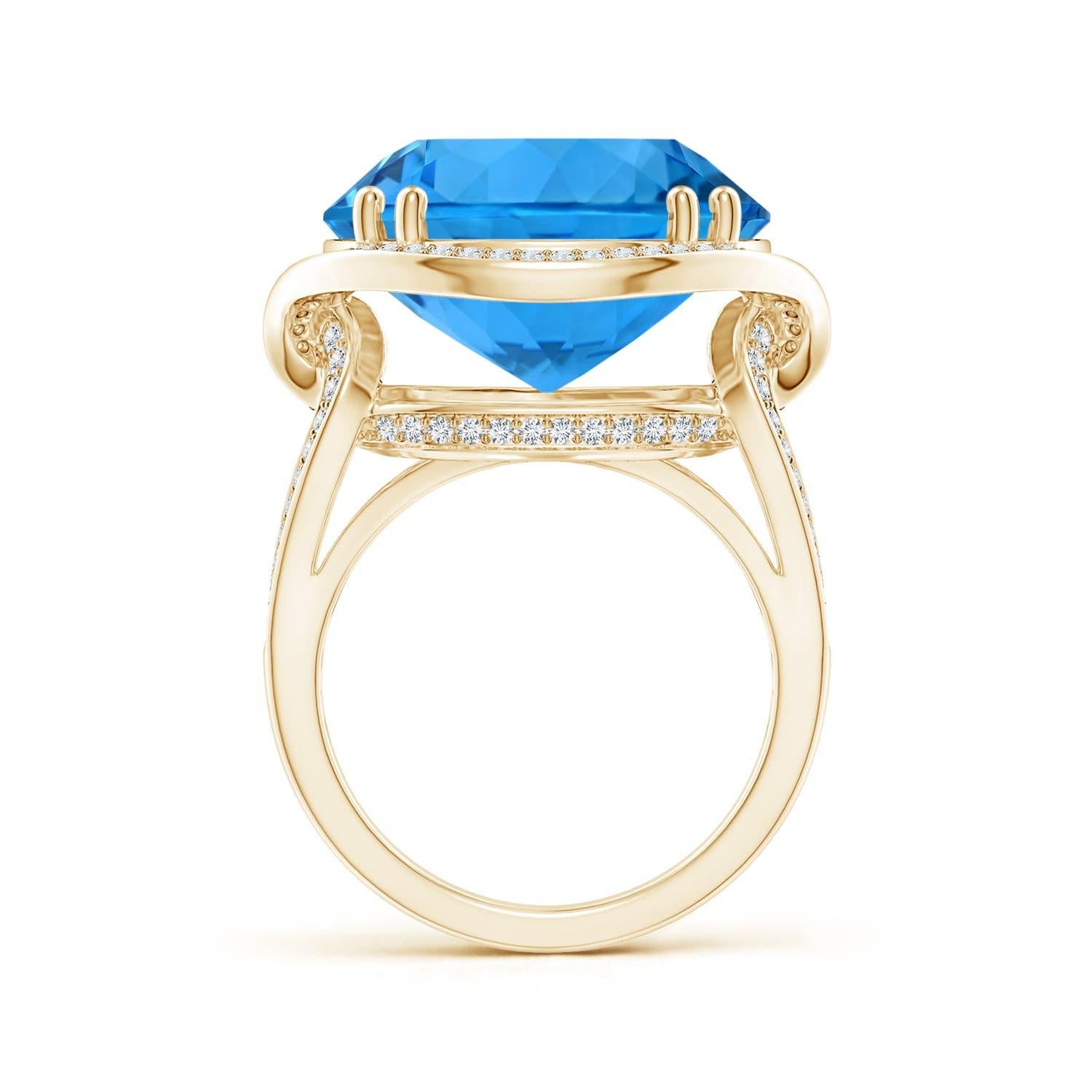 For Sale:  Angara Gia Certified Swiss Blue Topaz Bypass Halo Ring in Yellow Gold for Women 3