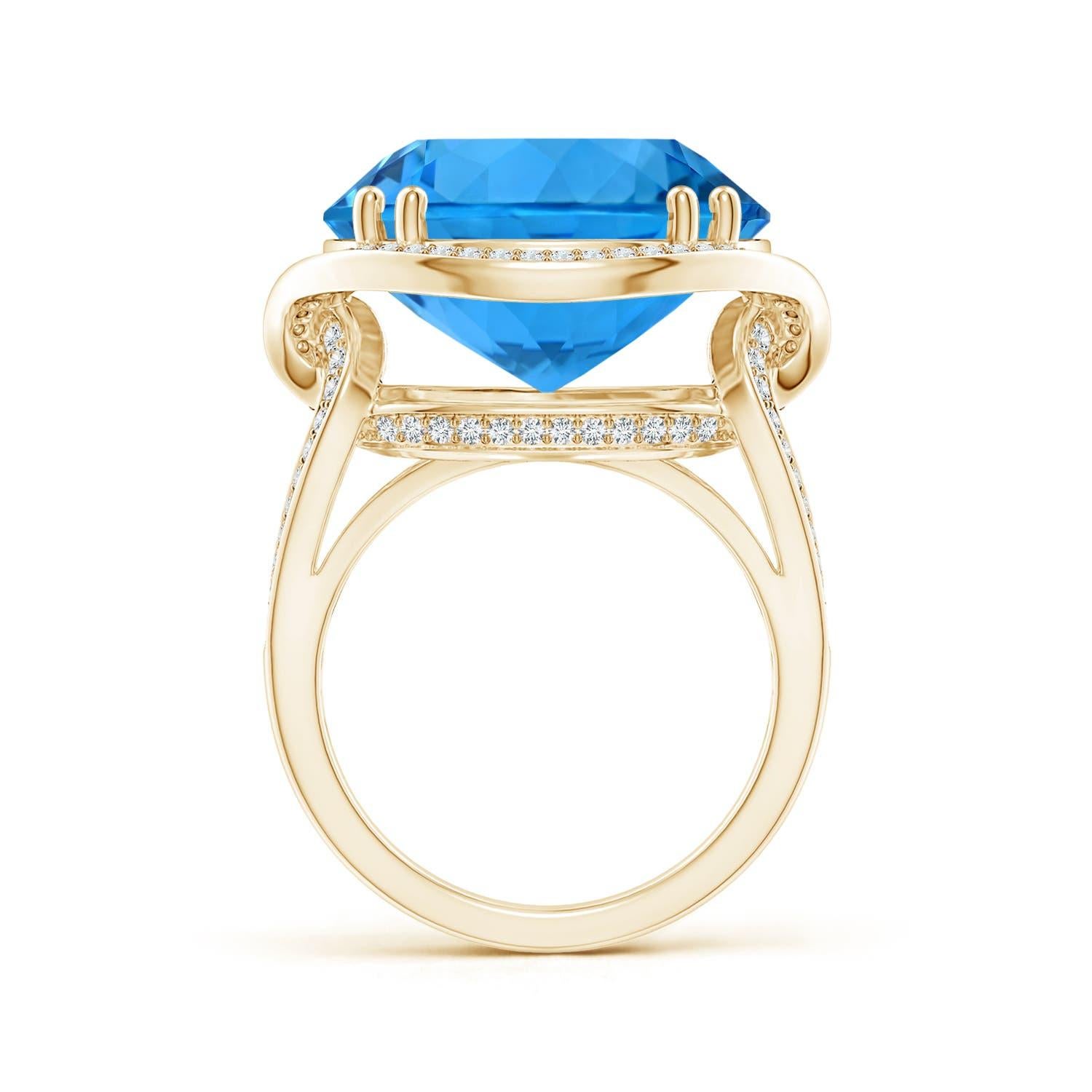 Angara Gia Certified Swiss Blue Topaz Bypass Halo Ring in Yellow Gold for Women 3