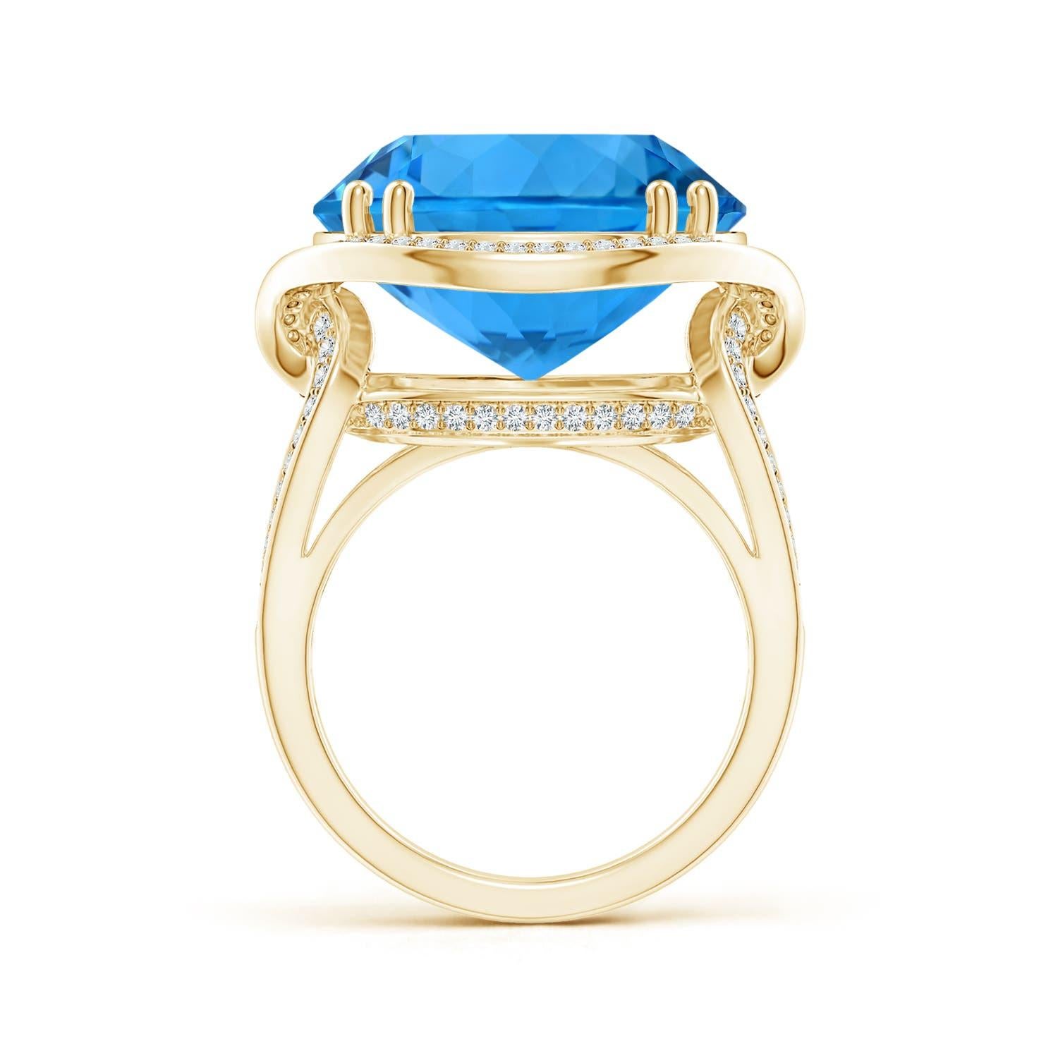 For Sale:  ANGARA GIA Certified Swiss Blue Topaz Bypass Halo Ring in Yellow Gold for Women 3