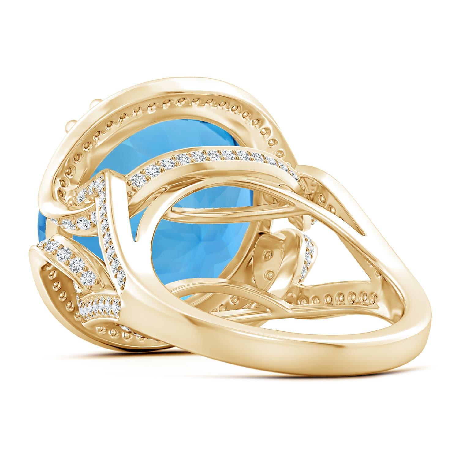 For Sale:  Angara Gia Certified Swiss Blue Topaz Bypass Halo Ring in Yellow Gold for Women 4