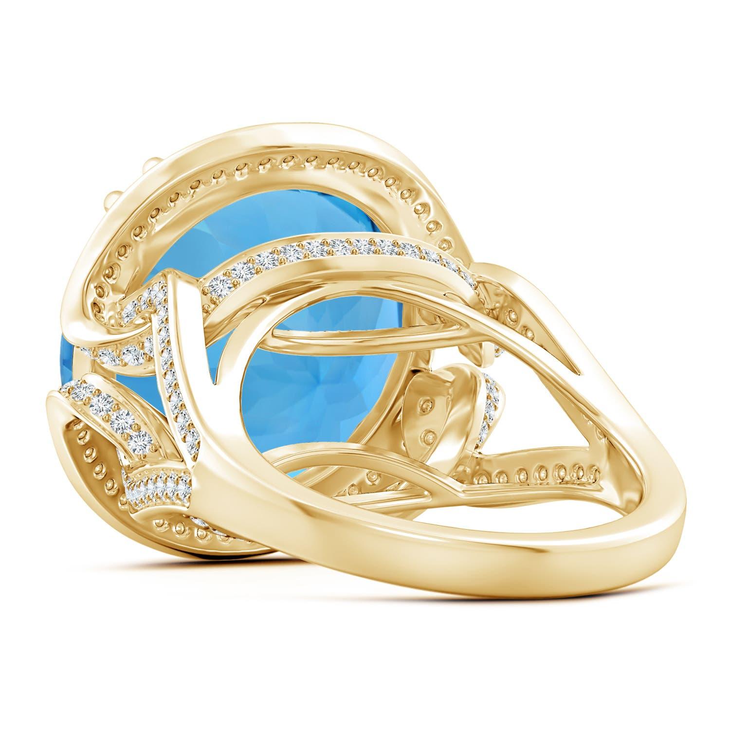 For Sale:  ANGARA GIA Certified Swiss Blue Topaz Bypass Halo Ring in Yellow Gold for Women 4