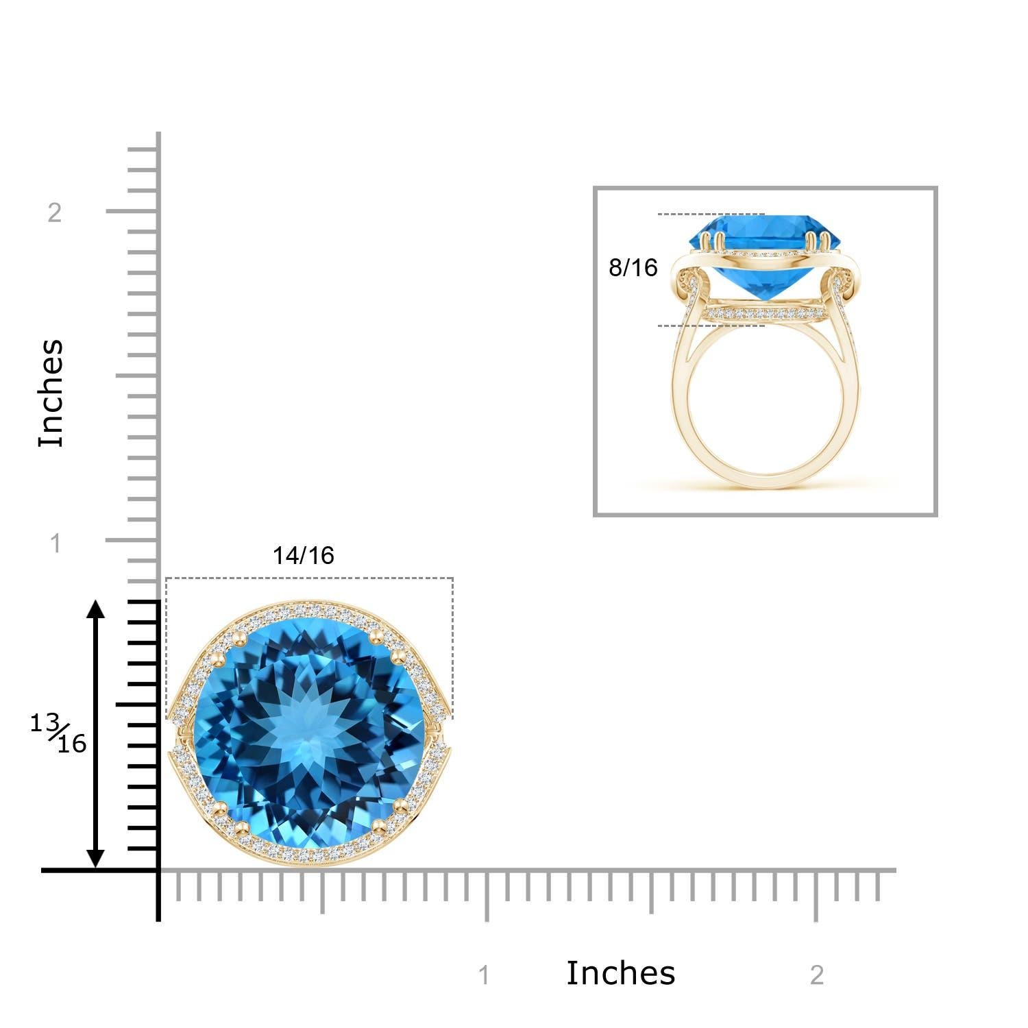 For Sale:  Angara Gia Certified Swiss Blue Topaz Bypass Halo Ring in Yellow Gold for Women 7