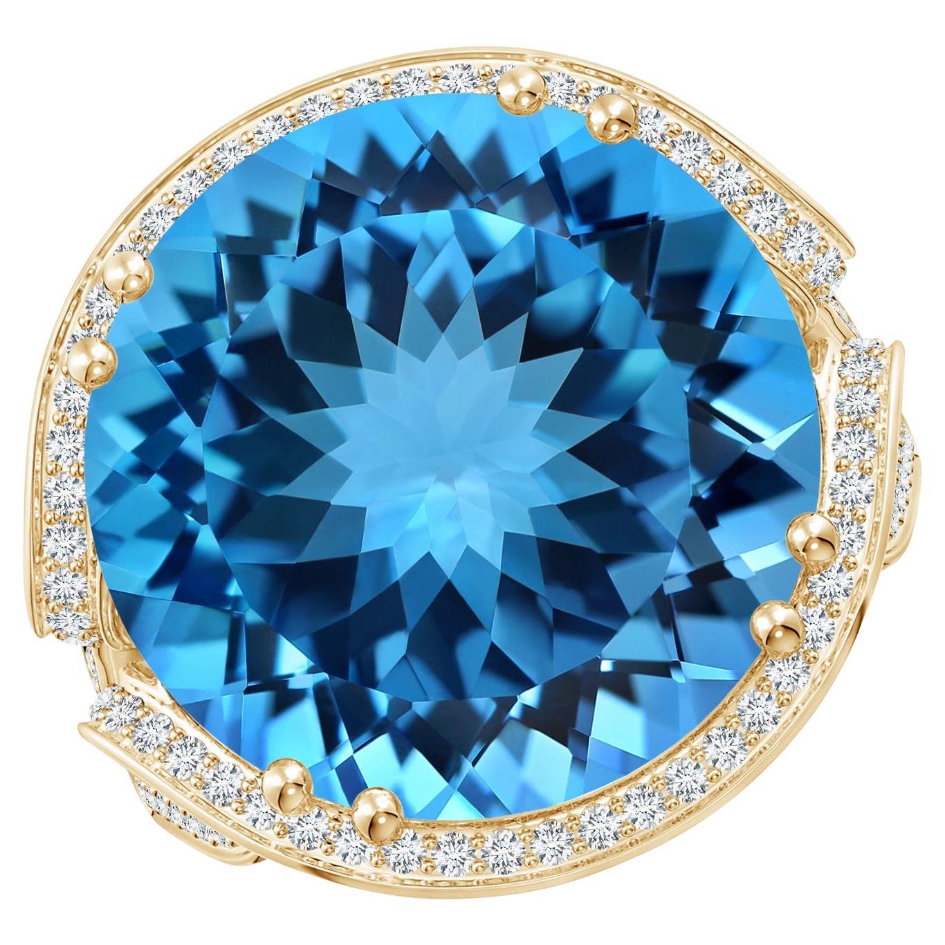 Angara Gia Certified Swiss Blue Topaz Bypass Halo Ring in Yellow Gold for Women