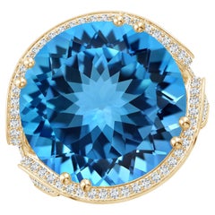 Angara Gia Certified Swiss Blue Topaz Bypass Halo Ring in Yellow Gold for Women