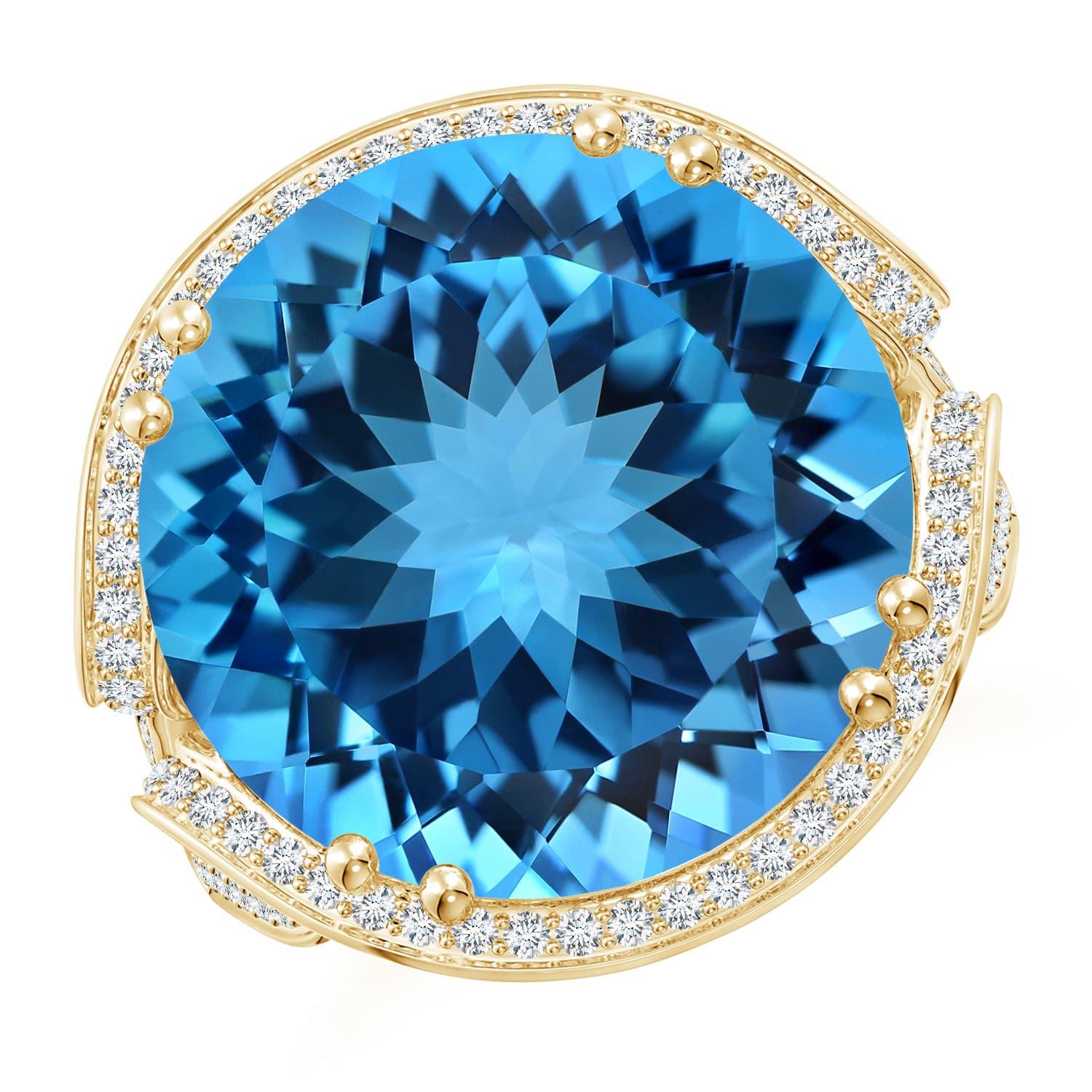 ANGARA GIA Certified Swiss Blue Topaz Bypass Halo Ring in Yellow Gold for Women