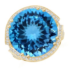 ANGARA Anello aureola bypass con topazio blu svizzero certificato GIA in oro giallo per donna