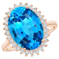 ANGARA GIA Certified Swiss Blue Topaz Classic Floral Halo Rose Gold Ring