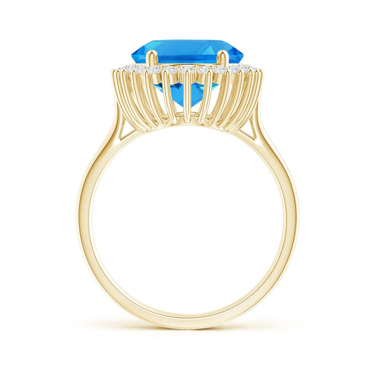 For Sale:  GIA Certified Swiss Blue Topaz Classic Floral Halo Yellow Gold Ring 2
