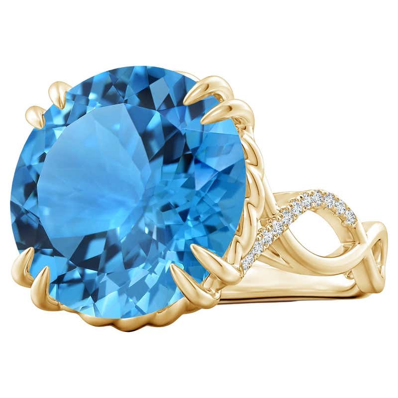 Swiss Blue Topaz Cocktail Ring 14 Karat Yellow Gold Huge Cocktail Ring ...