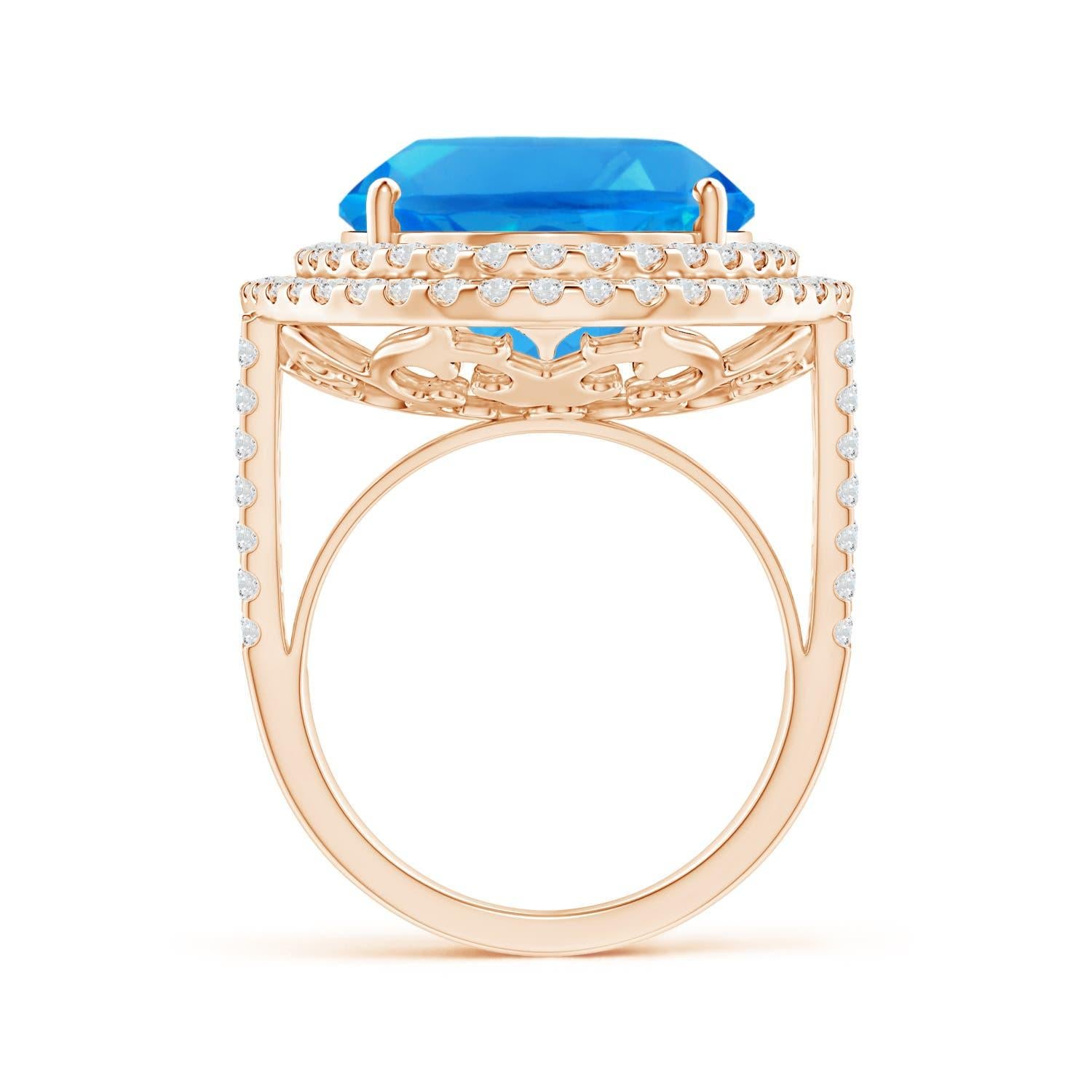 For Sale:  GIA Certified Swiss Blue Topaz Double Halo Cocktail Ring in Rose Gold 2