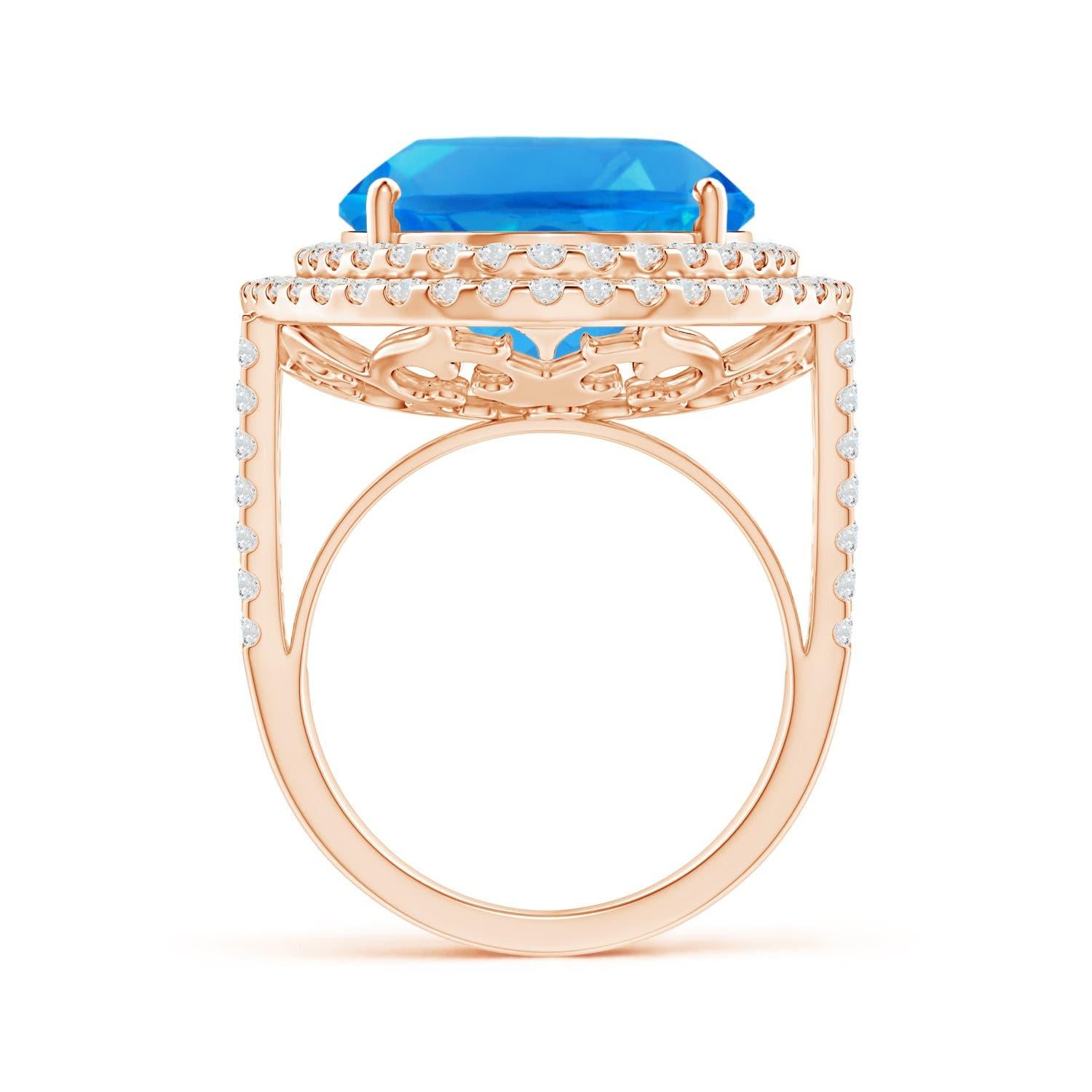 For Sale:  Angara Gia Certified Swiss Blue Topaz Double Halo Cocktail Ring in Rose Gold 2