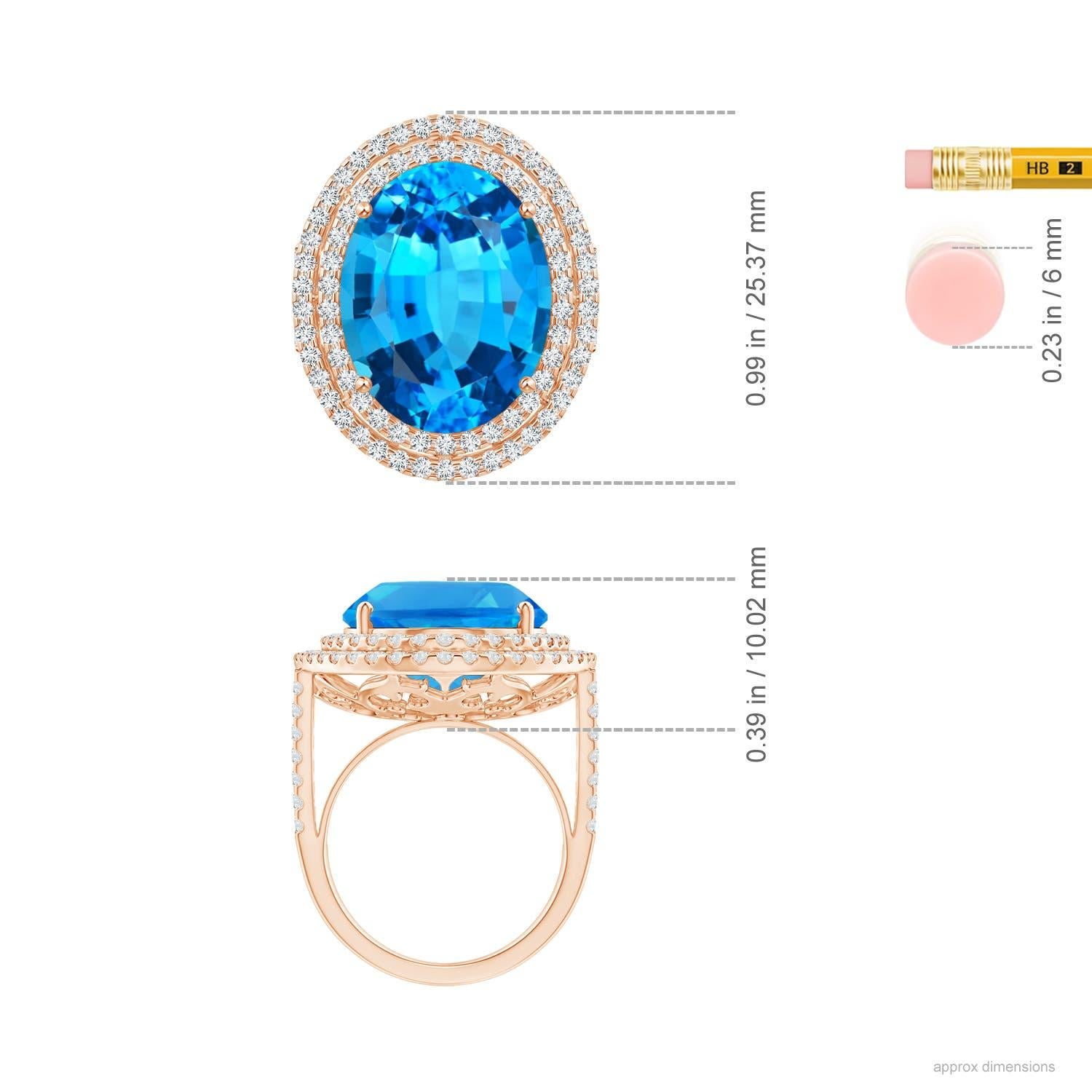 For Sale:  Angara Gia Certified Swiss Blue Topaz Double Halo Cocktail Ring in Rose Gold 5
