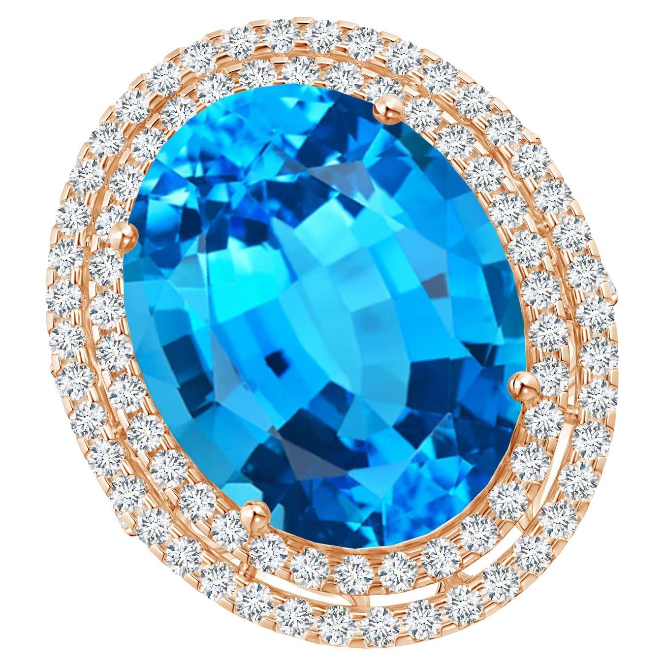 For Sale:  GIA Certified Swiss Blue Topaz Double Halo Cocktail Ring in Rose Gold