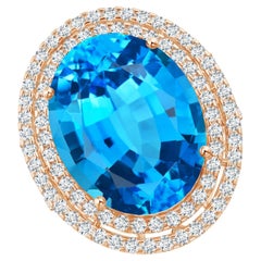 GIA Certified Swiss Blue Topaz Double Halo Cocktail Ring in Rose Gold