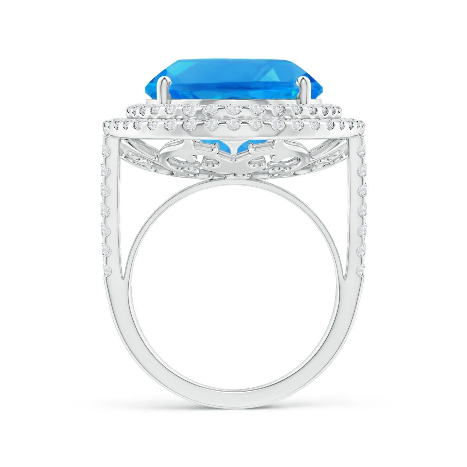 For Sale:  ANGARA GIA Certified Swiss Blue Topaz Double Halo Cocktail Ring in White Gold 2