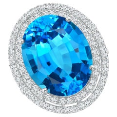 GIA Certified Swiss Blue Topaz Double Halo Cocktail Ring in White Gold