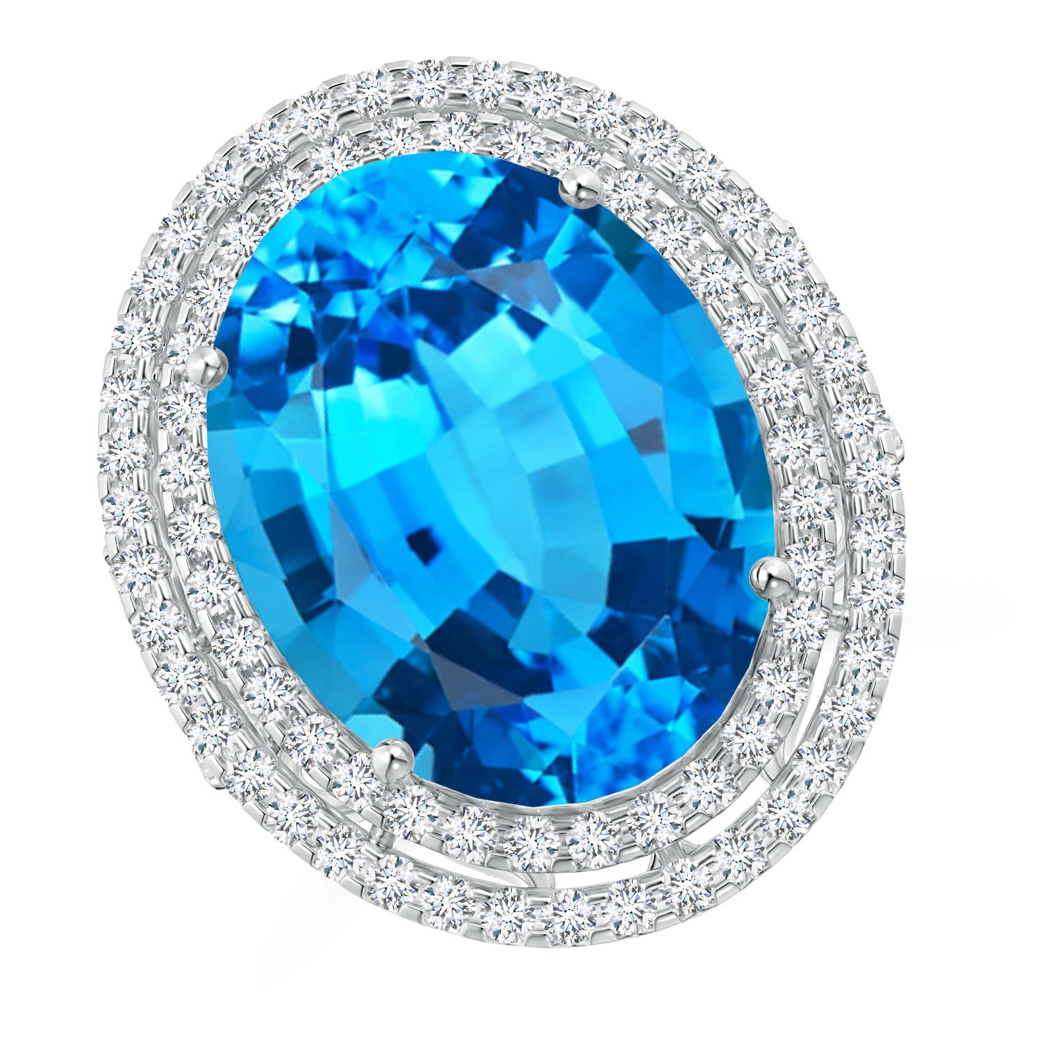 For Sale:  ANGARA GIA Certified Swiss Blue Topaz Double Halo Cocktail Ring in White Gold