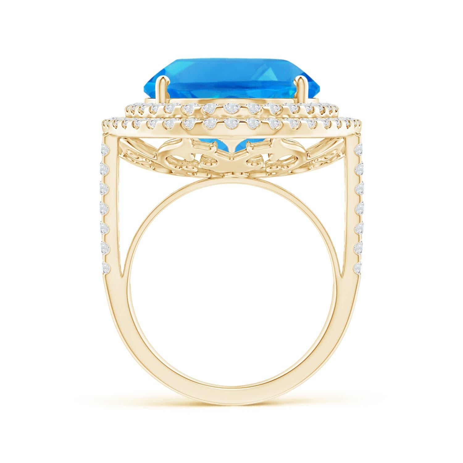 For Sale:  Angara Gia Certified Swiss Blue Topaz Double Halo Cocktail Ring in Yellow Gold 2