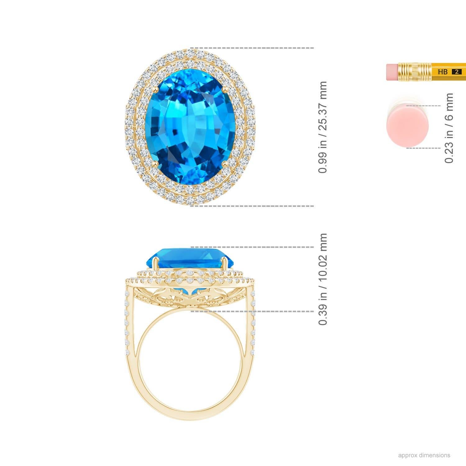 For Sale:  GIA Certified Swiss Blue Topaz Double Halo Cocktail Ring in Yellow Gold 5
