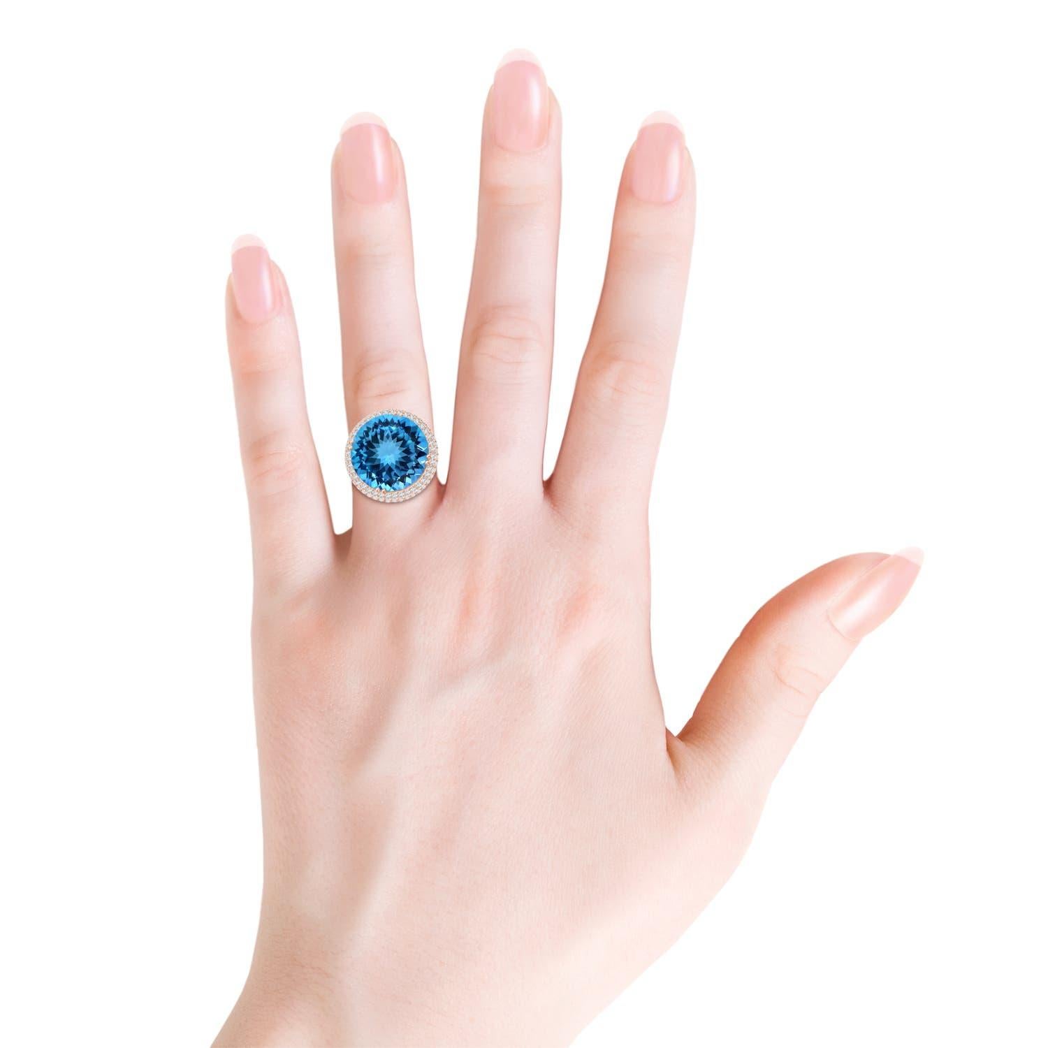 For Sale:  ANGARA GIA Certified Swiss Blue Topaz Double Halo Ring in Rose Gold 6