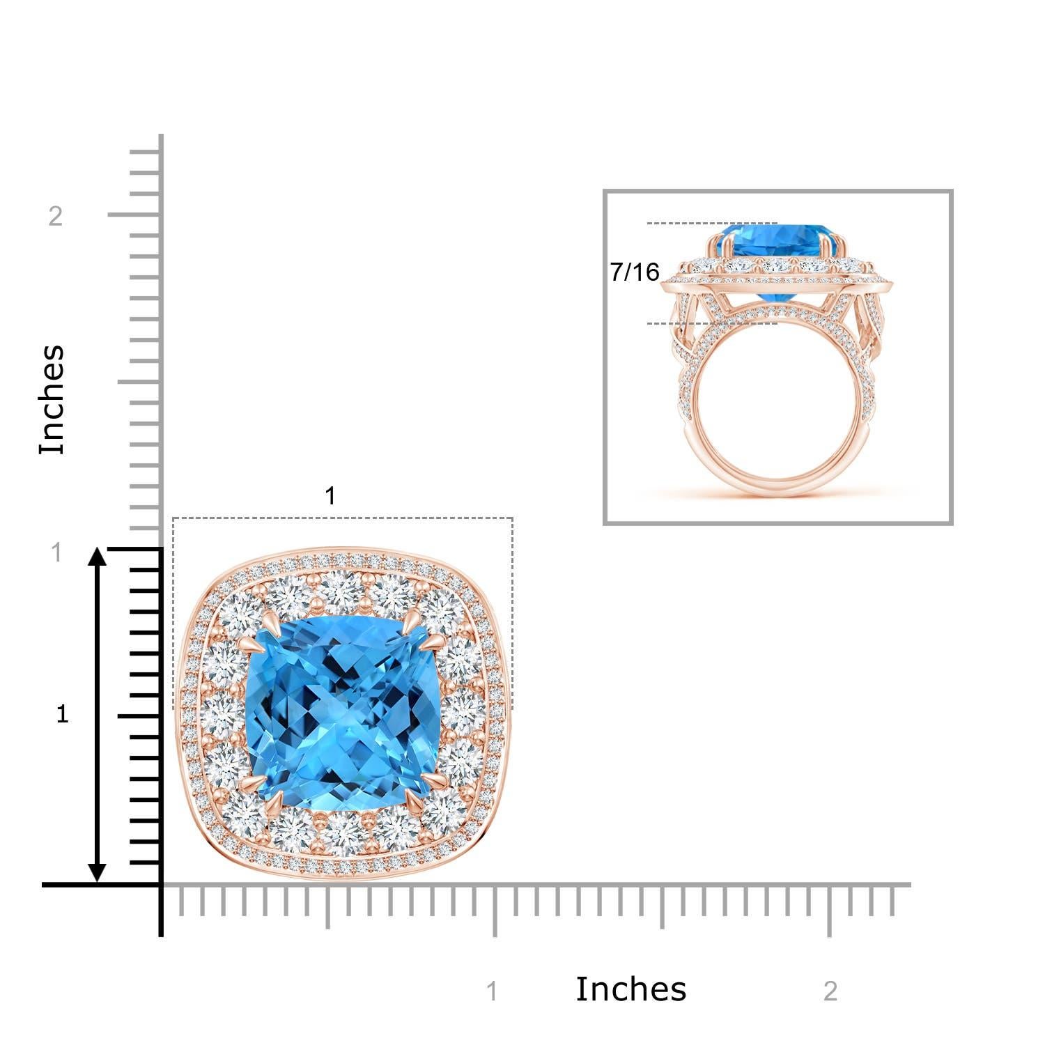 For Sale:  Angara Gia Certified Swiss Blue Topaz Double Halo Ring in Rose Gold 7