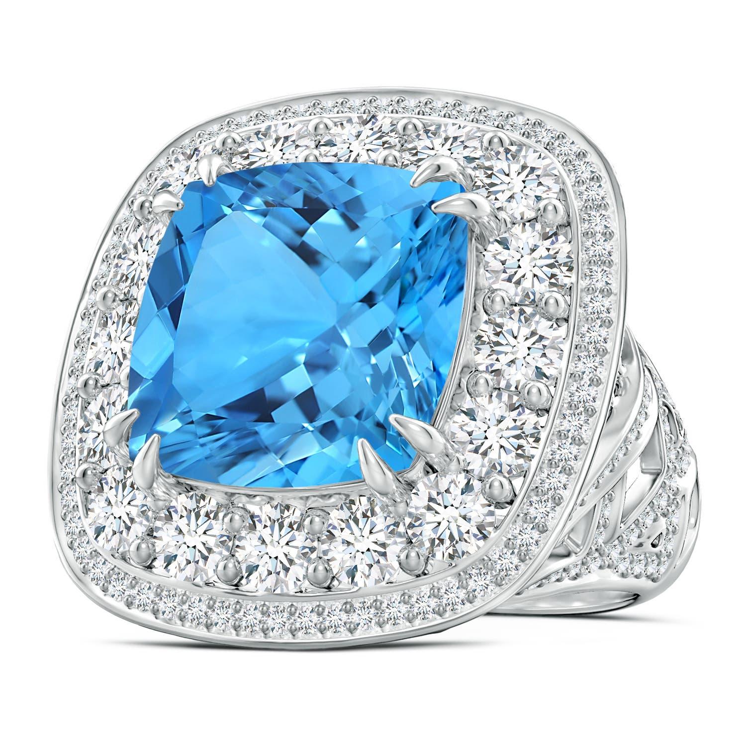 Im Angebot: ANGARA GIA-zertifizierter Schweizer Blautopas-Doppel Halo-Ring aus Weißgold () 2