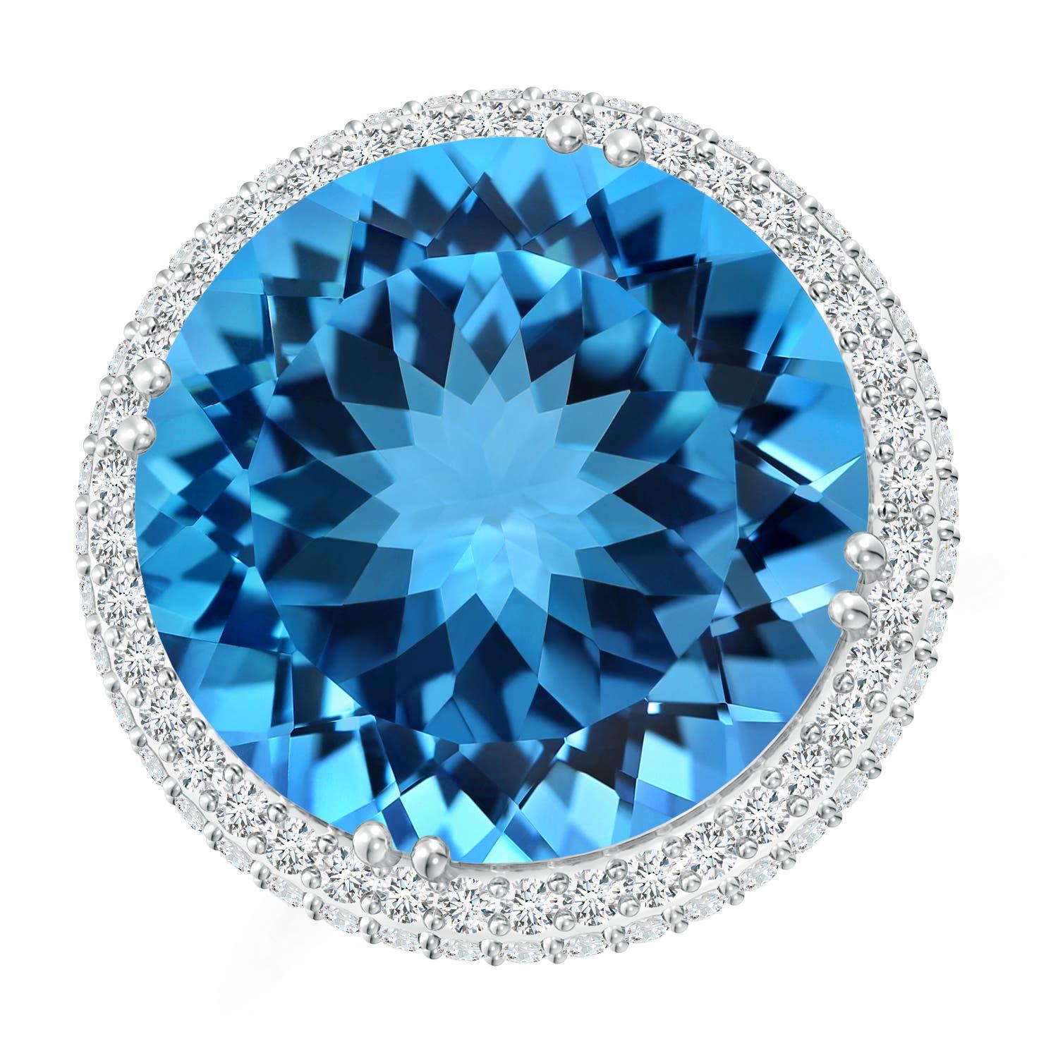 GIA Certified Swiss Blue Topaz Double Halo Ring in White Gold 2