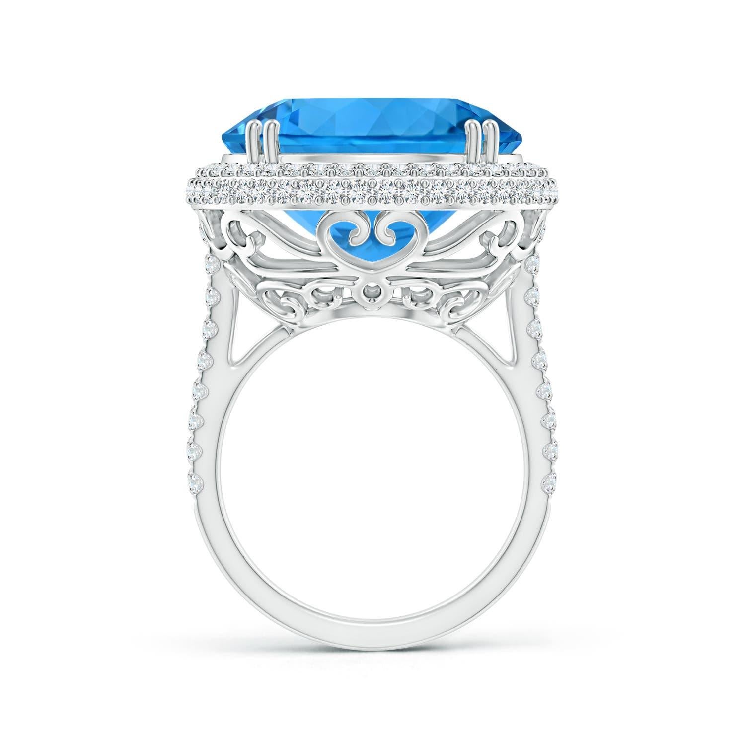 GIA Certified Swiss Blue Topaz Double Halo Ring in White Gold 3