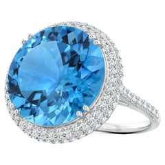 GIA Certified Swiss Blue Topaz Double Halo Ring in White Gold