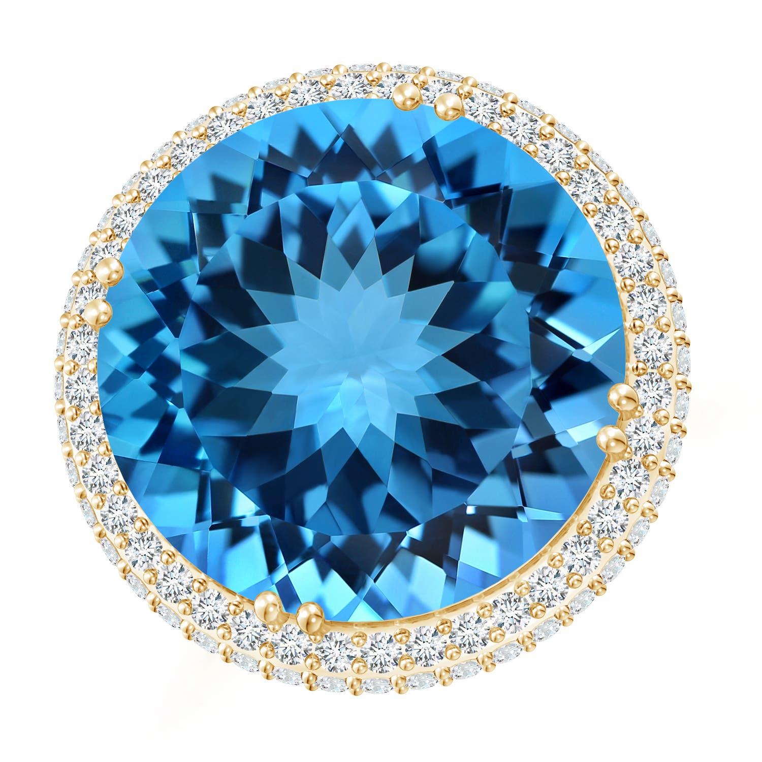 For Sale:  Angara Gia Certified Swiss Blue Topaz Double Halo Ring in Yellow Gold 2