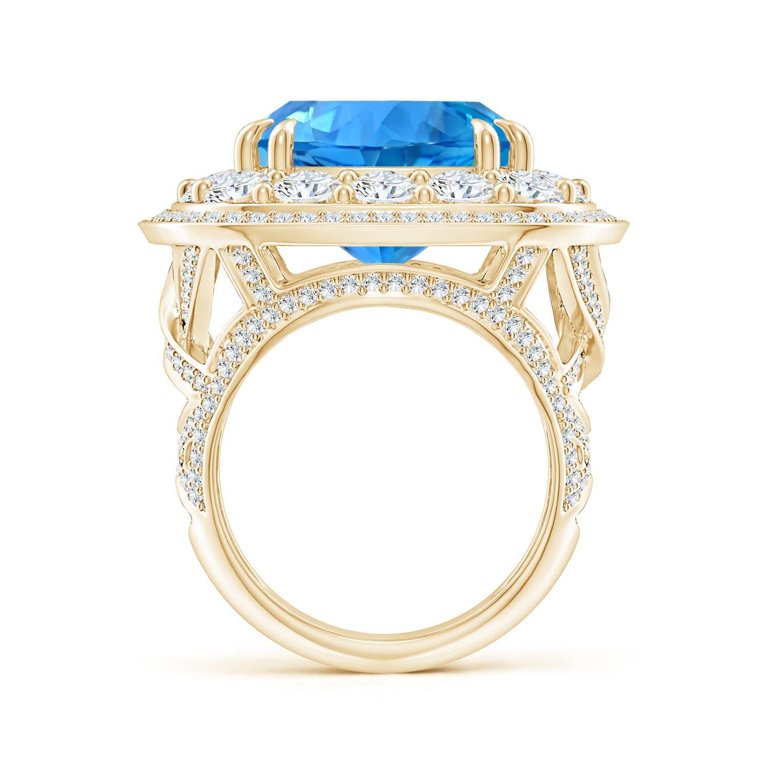Angara Gia Certified Swiss Blue Topaz Double Halo Ring in Yellow Gold 3