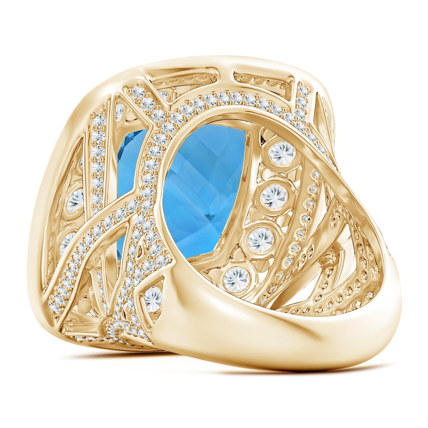 Angara Gia Certified Swiss Blue Topaz Double Halo Ring in Yellow Gold 4