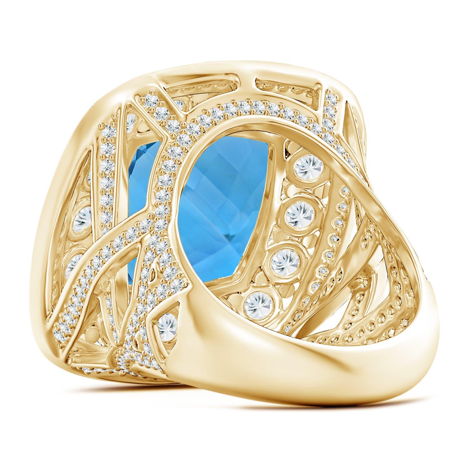 For Sale:  ANGARA GIA Certified Swiss Blue Topaz Double Halo Ring in Yellow Gold 4