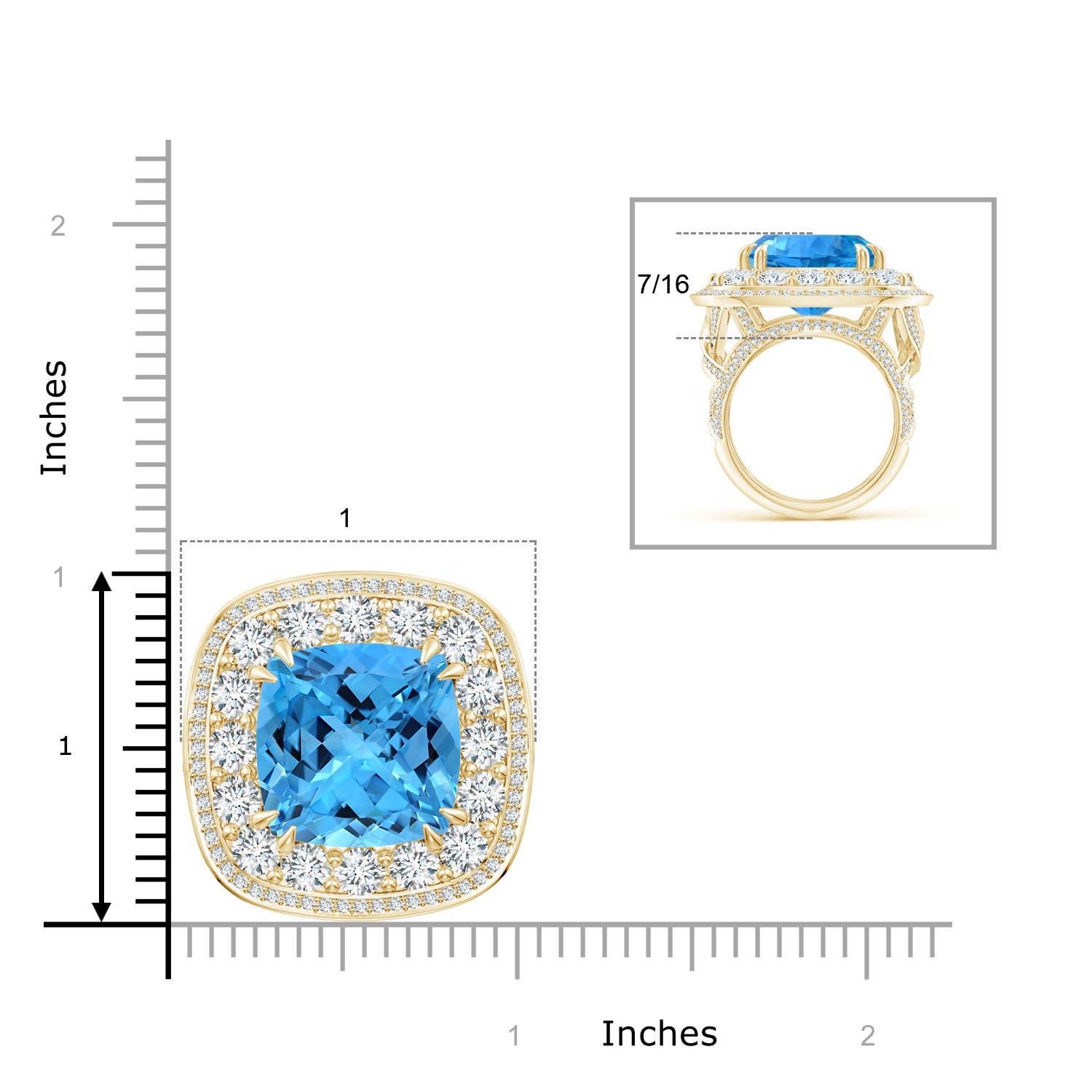 For Sale:  ANGARA GIA Certified Swiss Blue Topaz Double Halo Ring in Yellow Gold 7