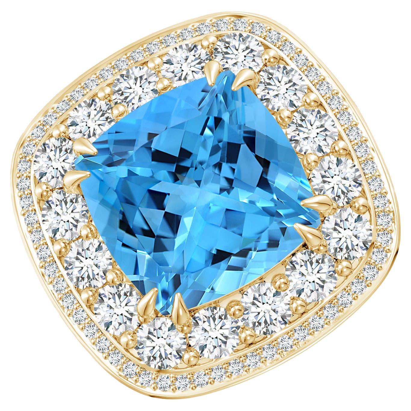 For Sale:  ANGARA GIA Certified Swiss Blue Topaz Double Halo Ring in Yellow Gold