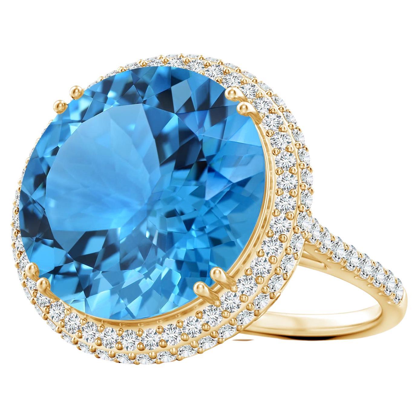 For Sale:  Angara Gia Certified Swiss Blue Topaz Double Halo Ring in Yellow Gold